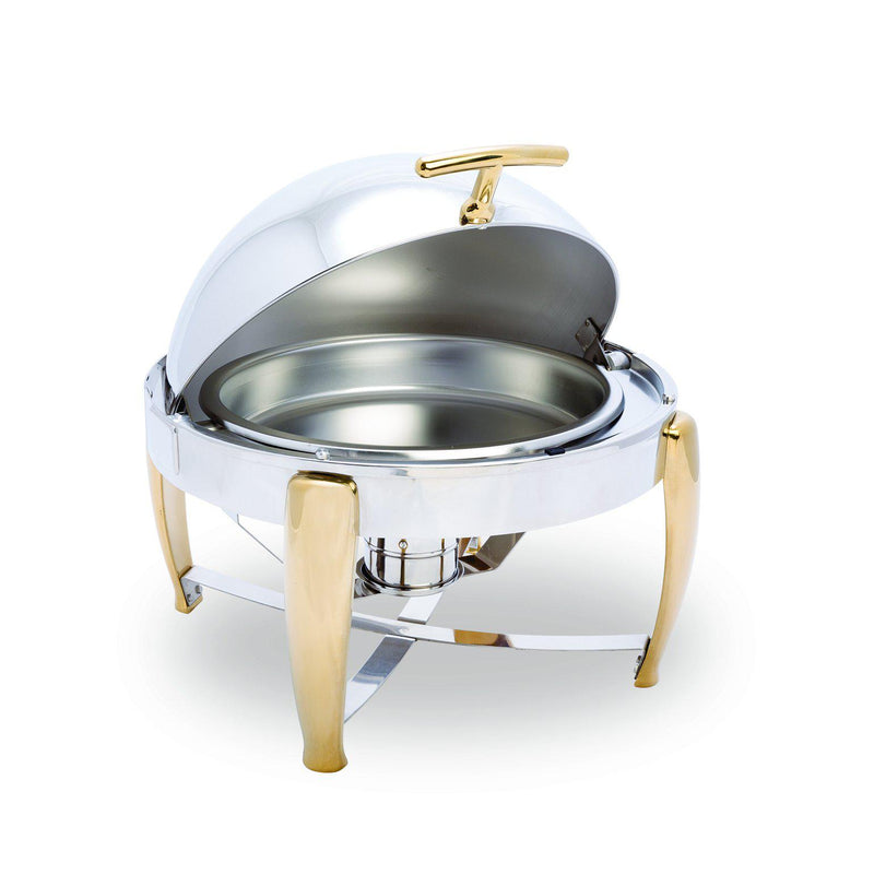 Round Roll-Top Chafer-Gold Accented - Chefwareessentials.com
